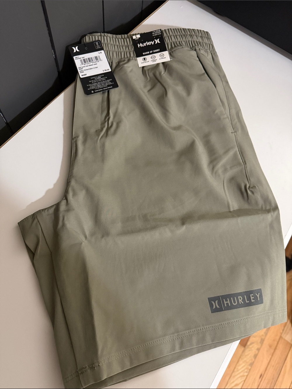 Hurley Olive Green Athletic Shorts with Elastic Waist